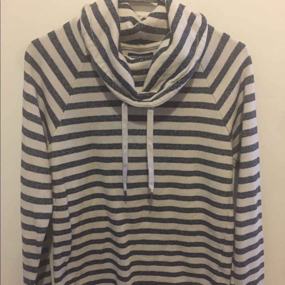 White and blue stripe cowl neck sweater